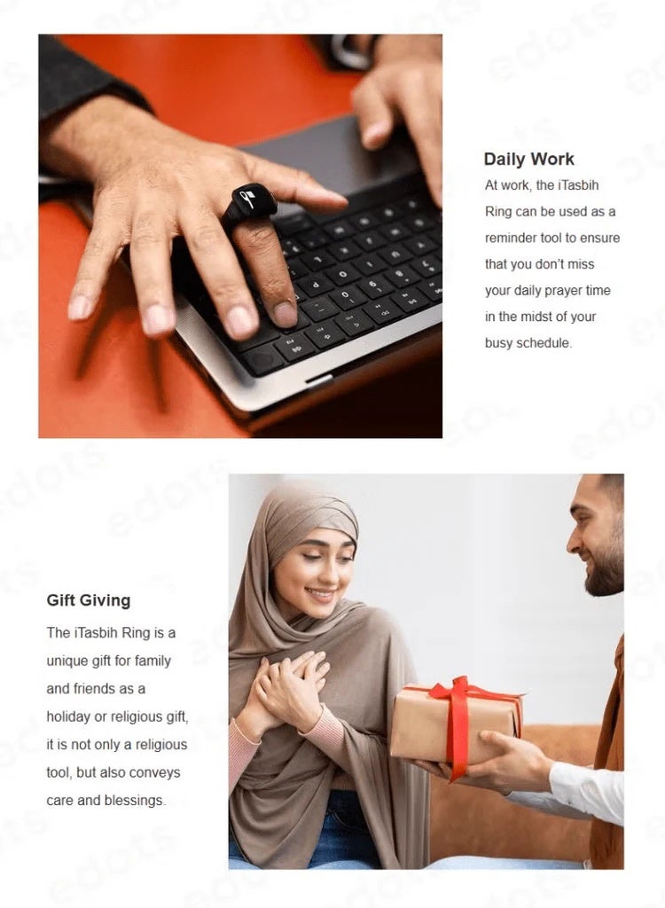 WESLAMIC iTasbih Salam+ Smart Tasbih Ring 2026 – Digital Zikr Counter Ring with OLED Display, Prayer & Dhikr Reminders, Bluetooth App Sync, Magnetic Charging, Waterproof Smart Tasbeeh Ring, Adjustable Sizes 18mm 20mm 22mm, Islamic Smart Worship Wearable - Image 4